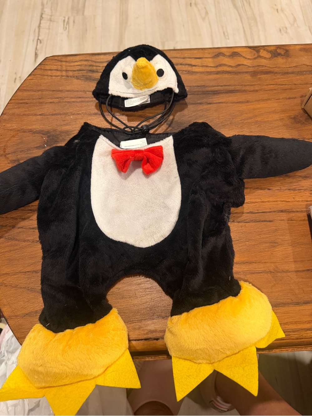 Plush Penguin Dog Costume with Red Bow - Black, White & Yellow